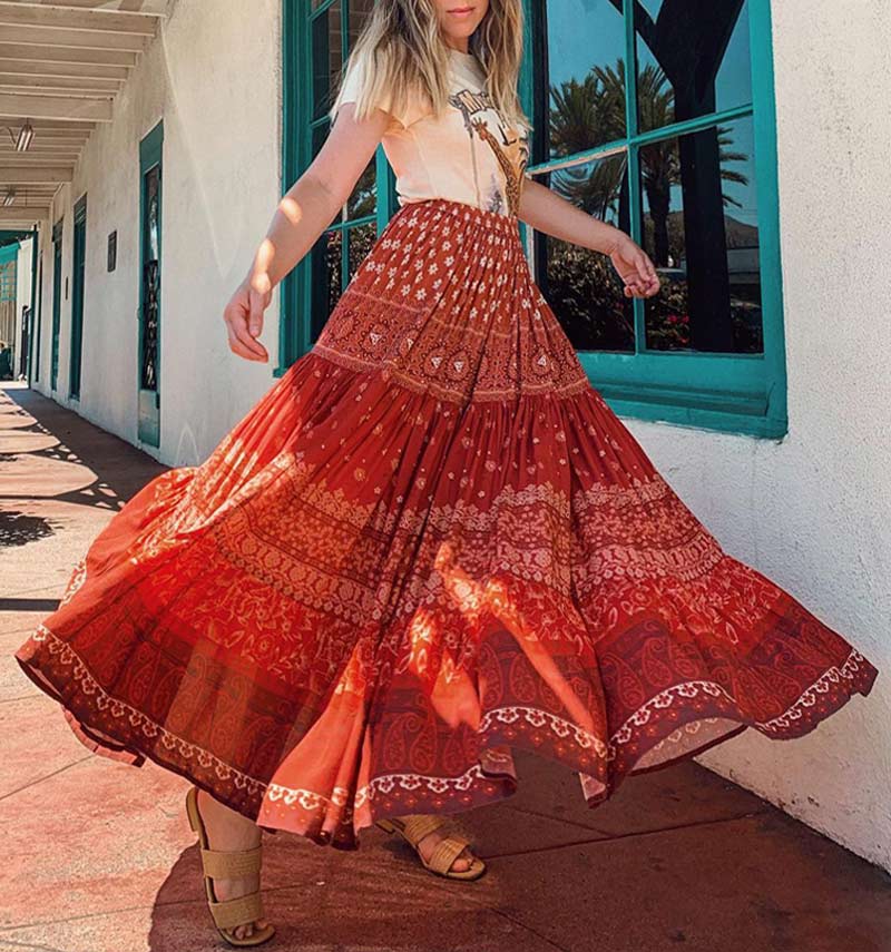 Faldas maxi con vuelo estilo hippie chic 